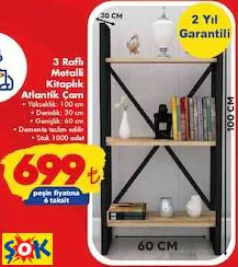 3 RAFLI METALLİ KİTAPLIK ATLANTİK ÇAM